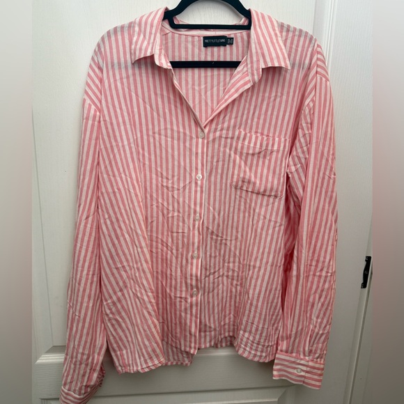 PrettyLittleThing Tops - PrettyLittleThing Pink and White Striped Casual Shirt